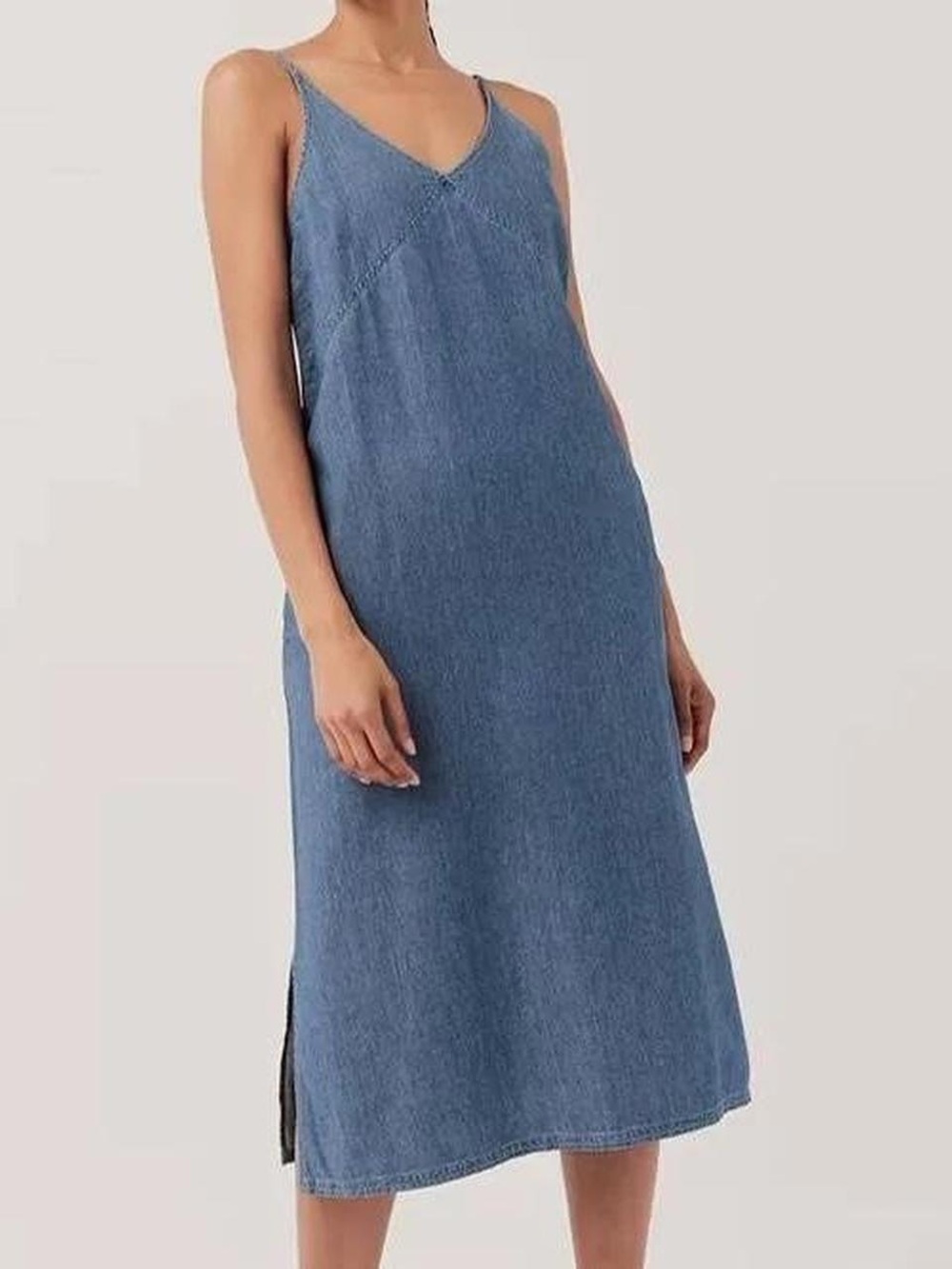 Pact Denim Blue V-Neck Slip Dress